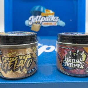 Derb&Terpys concentrate in a glass jar, showcasing its rich, terpene-rich cannabis profile for a premium experience.