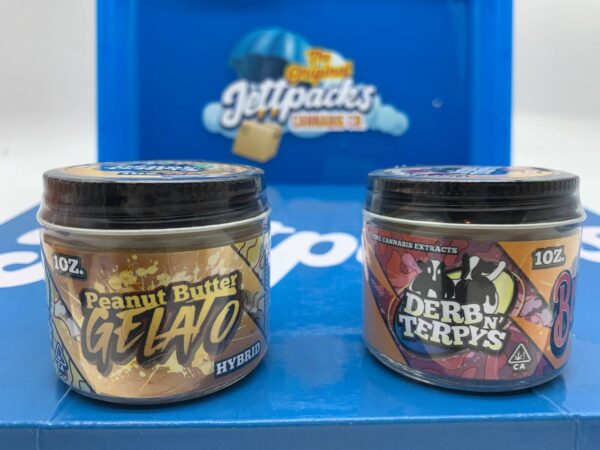 Derb&Terpys concentrate in a glass jar, showcasing its rich, terpene-rich cannabis profile for a premium experience.